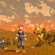Pokémon Legends: Arceus' protagonist and his Pokémon stand in front of the entrance to the game's starting area.